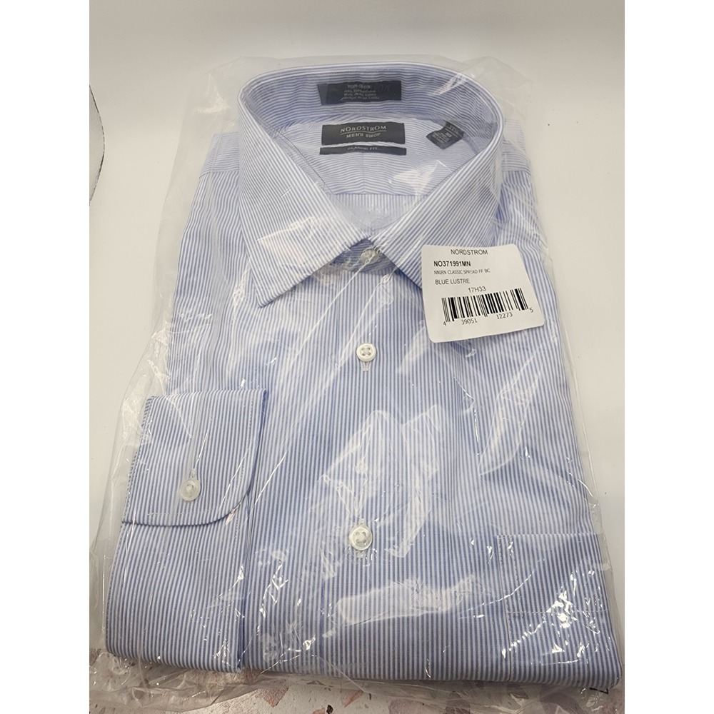 New Nordstrom Men's Shop Dress Shirt 17.5 X 33 Classic Fit Wrinkle-Free Button